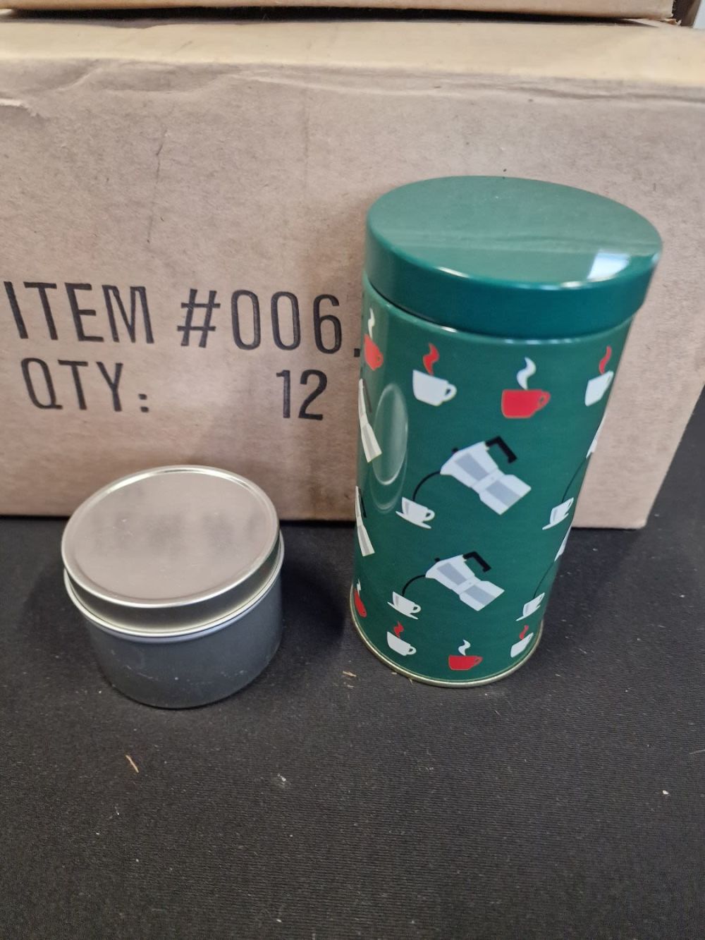 Lot 175: 12 piece small storage tins coffee design and...