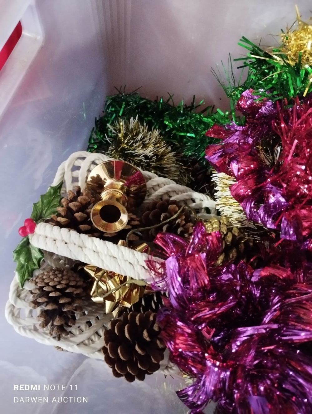 Lot 392: Selection of Christmas Decorations inc Wreath, Tinsel and...
