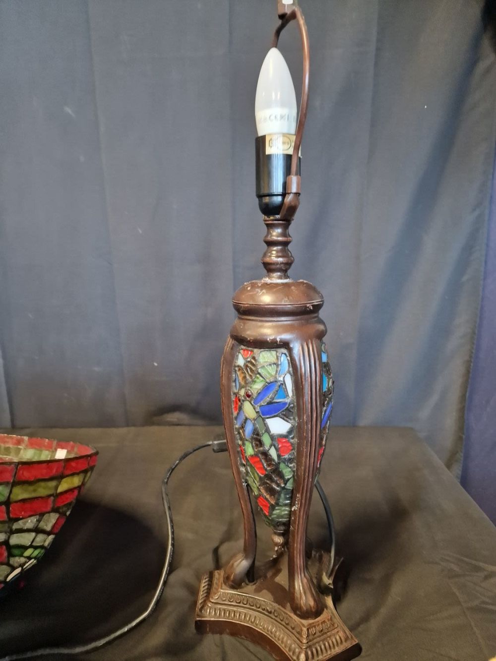 Lot 393: Large Tiffany style table lamp. Dragonfly design