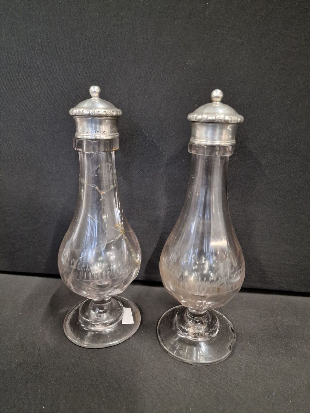 Lot 74: Two vinatge silver 925 topped oil bottles approximately...