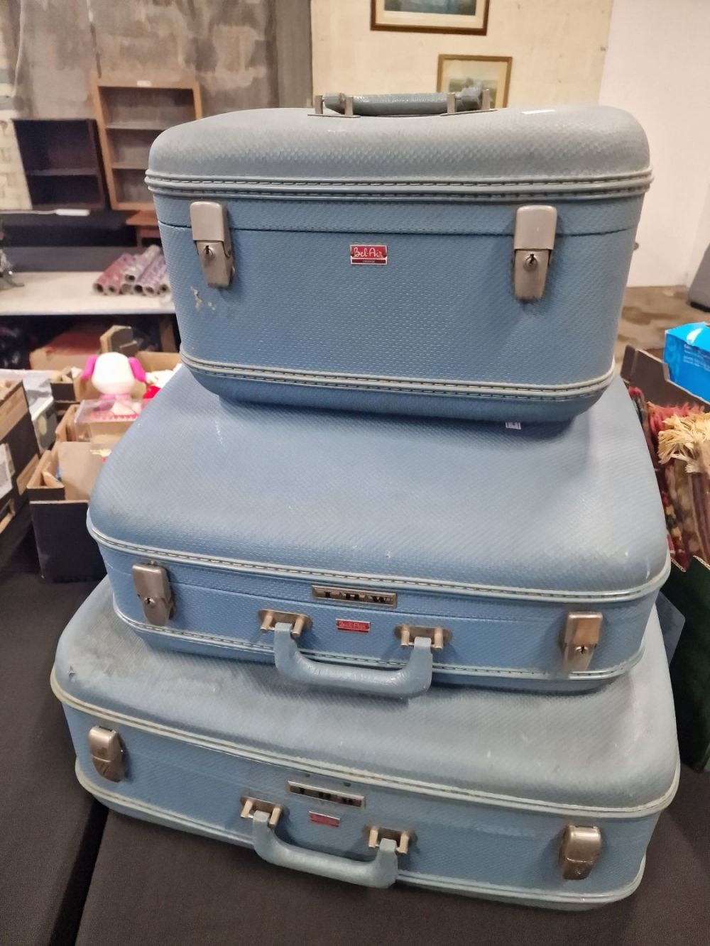 Lot 128: Two Vintage Bel-Air vintage suitcases and vanity bag...