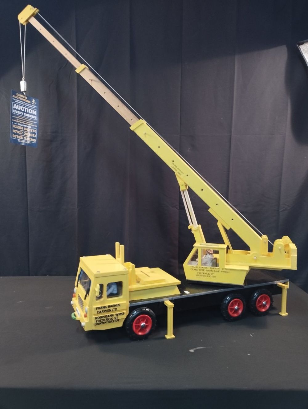 Lot 224: Hand Made Wooden Toy Crane in Frank Barnes...