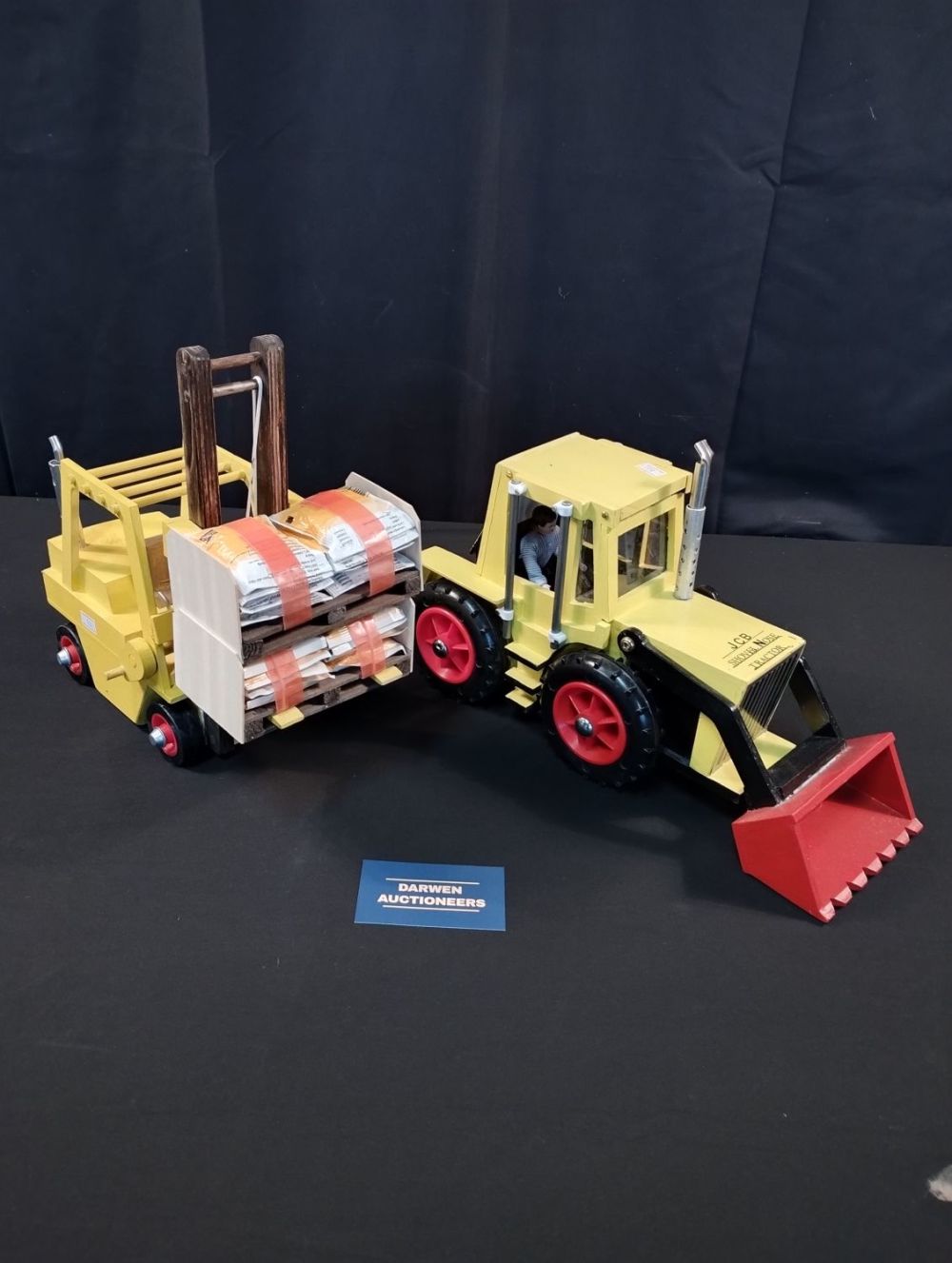 Lot 227: Hand Made Wooden Toy JCB Shovel Nose Tractor...