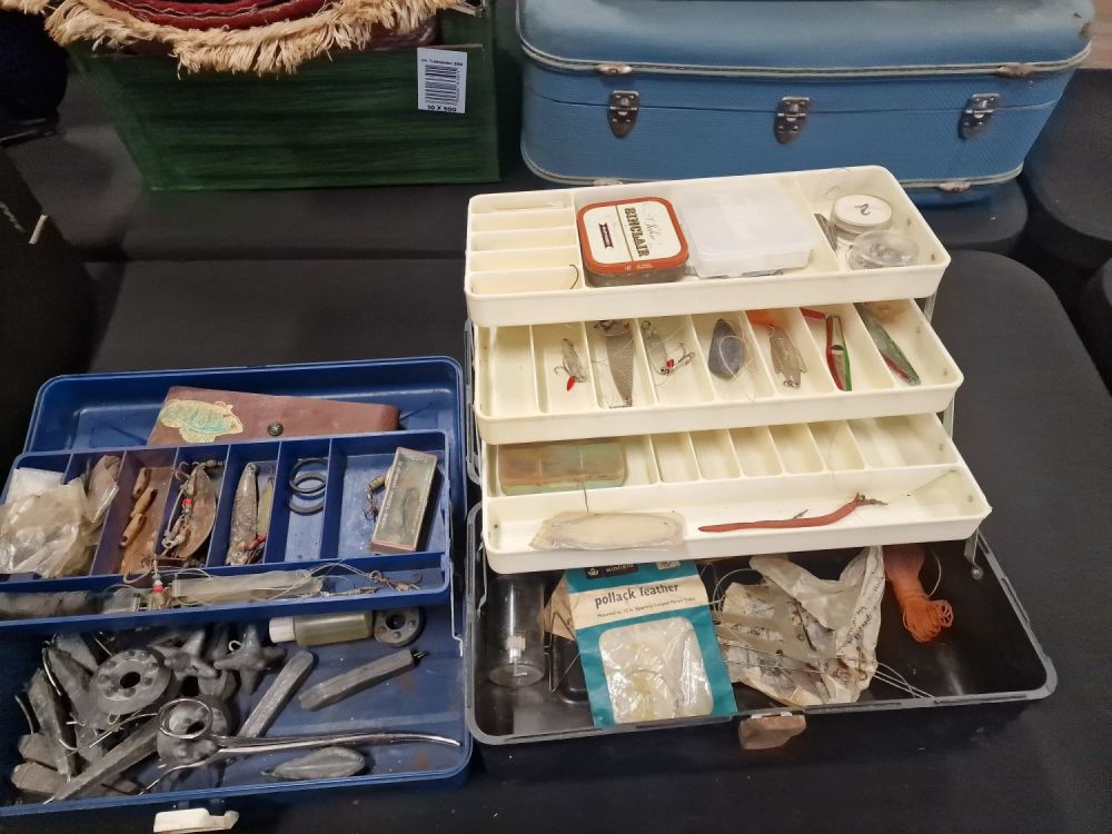 Lot 255: Two fishing tackle boxes including lead weights, weights...