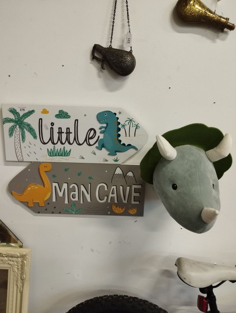 Lot 276: Kids Little Man Cave Sign and Plush Wall...
