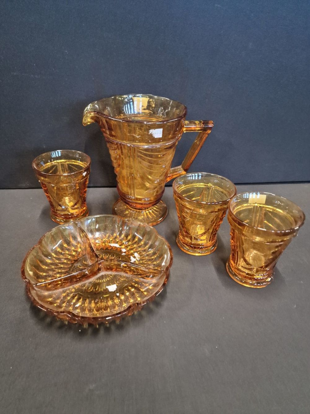 Lot 306: Five pieces of vintage Amber glass. Serving tray,...