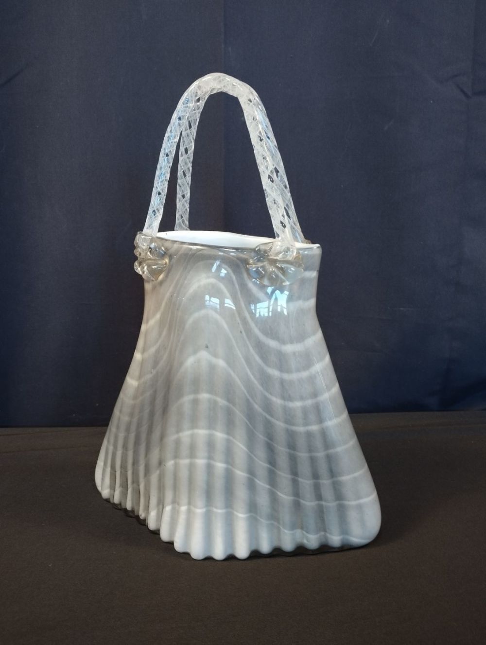 Lot 150: Vintage Coloured Glass Handbag Vase. Approx. 35cm Tall.