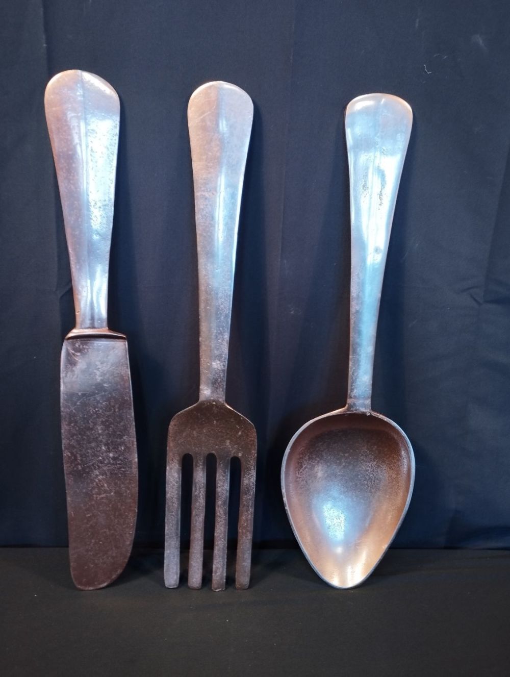 Lot 151: Oversized Copper Coloured Wall Mountable Cutlery Set. Fork,...