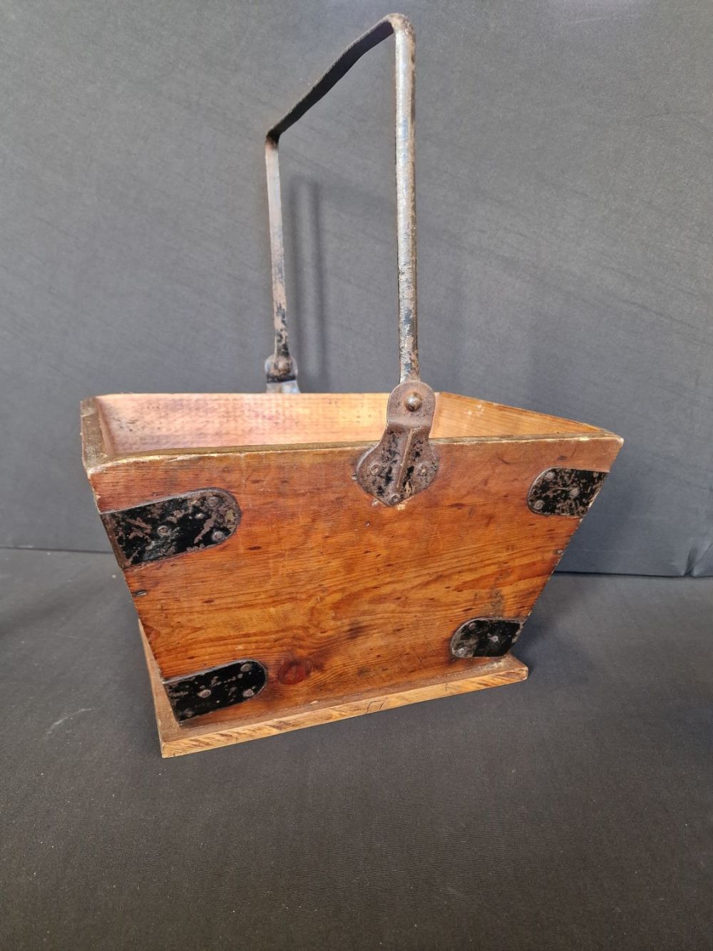 Lot 191: A vintage housemaid box metal bound with swing...