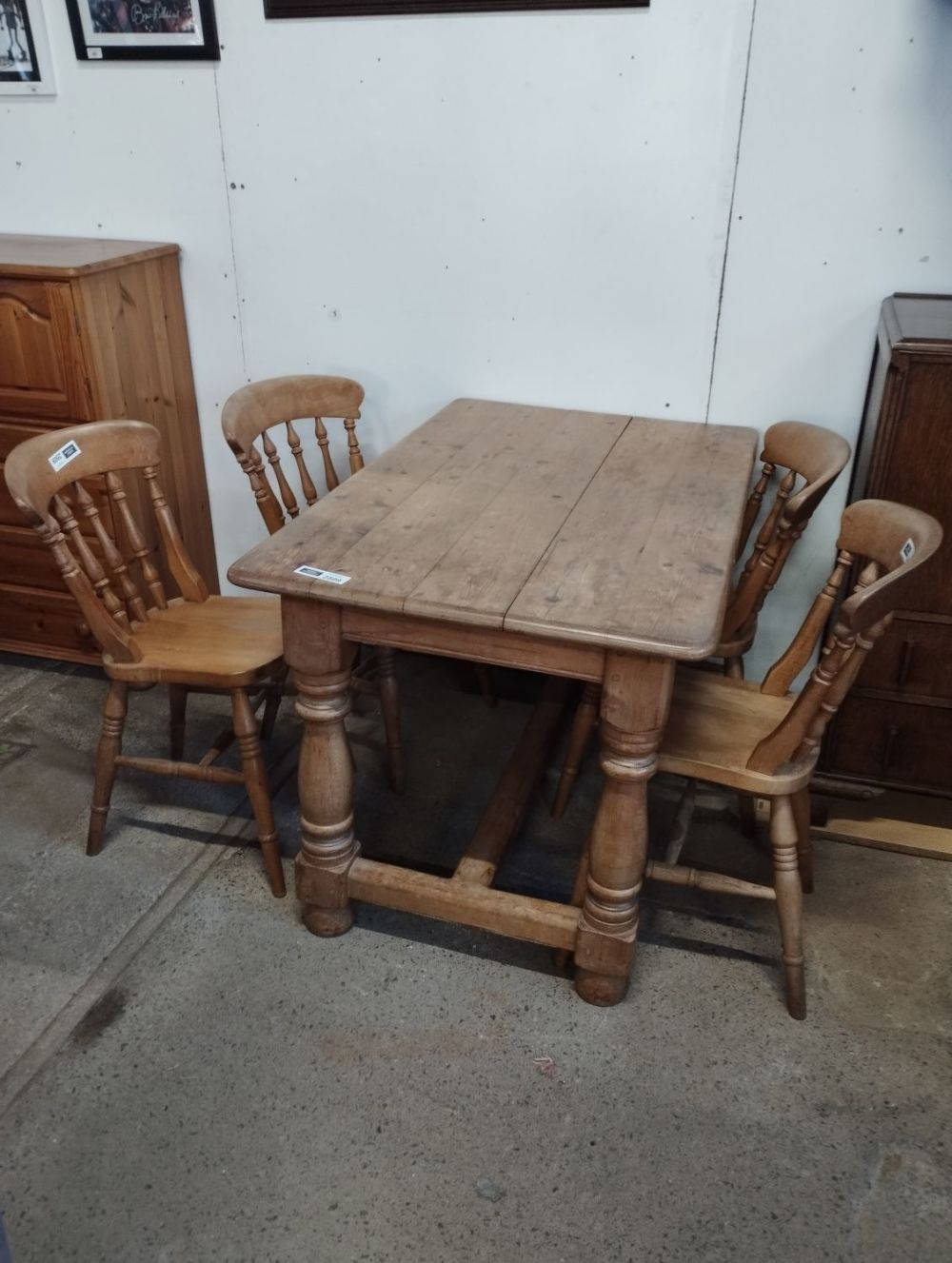 Lot 197: Solid Pine Vintage Farmhouse Dining Table with 4...