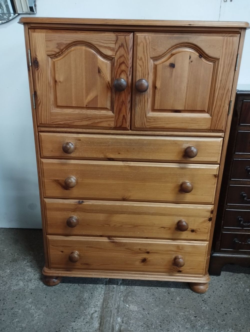 Lot 202: Pine Linen Cupboard Set with Four Drawers. Approx....