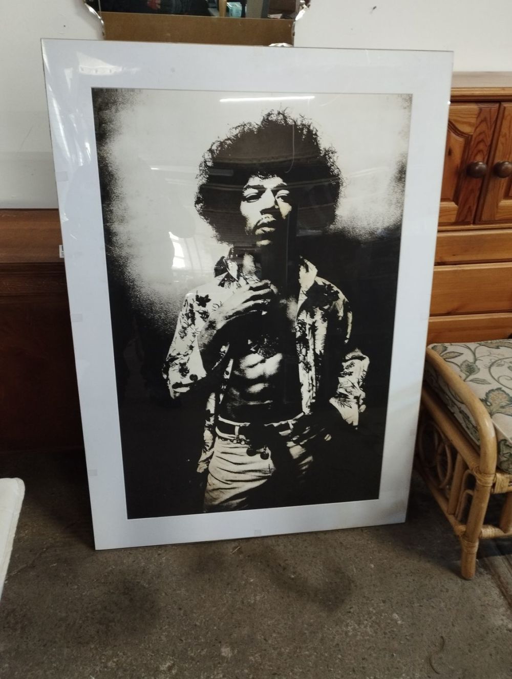Lot 211: Large Mounted Poster of Jimi Hendrix. Approx. 120x85cm