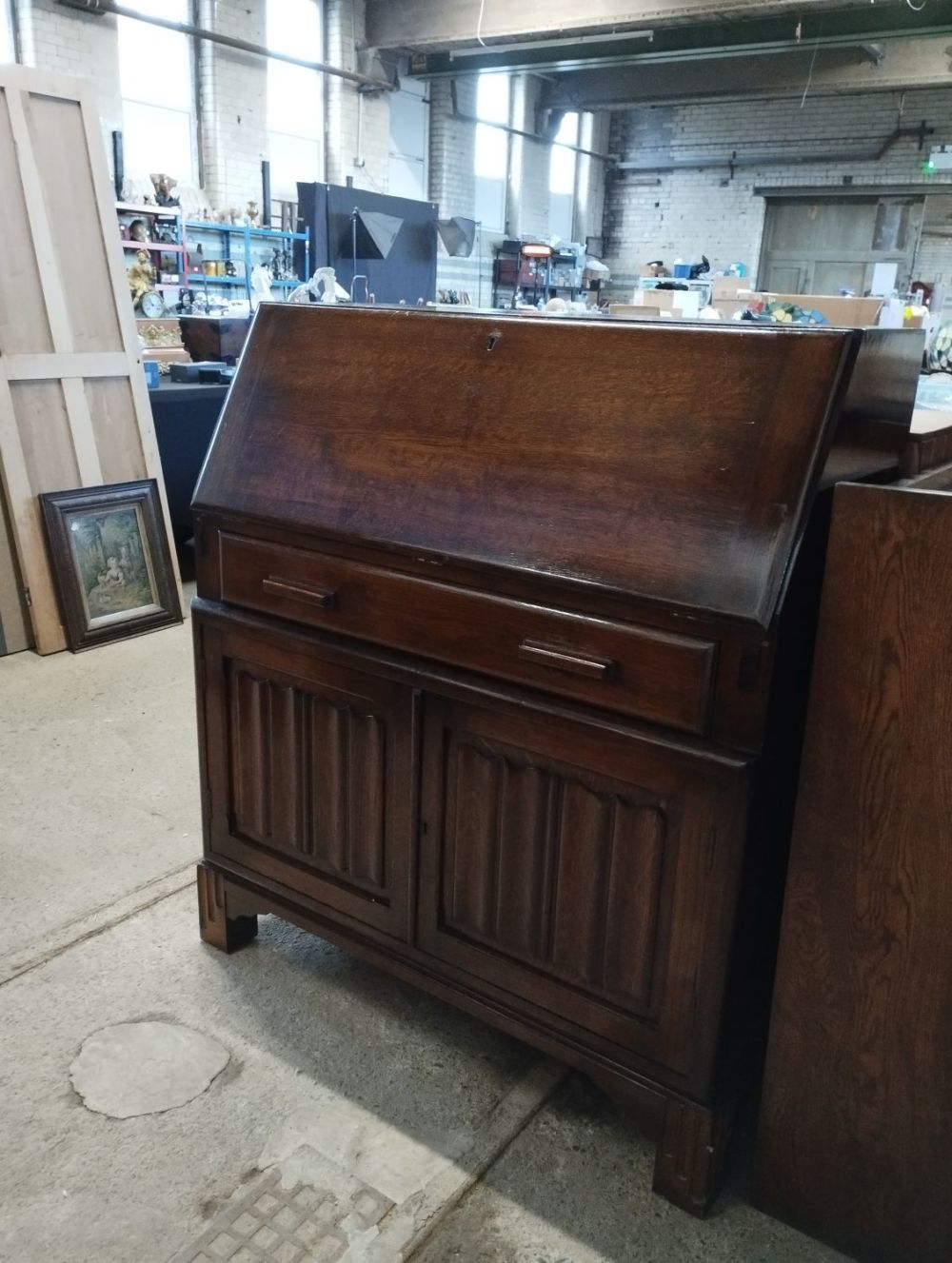 Lot 235: Vintage Oak Bureau. Approx. 105H x 91W x...