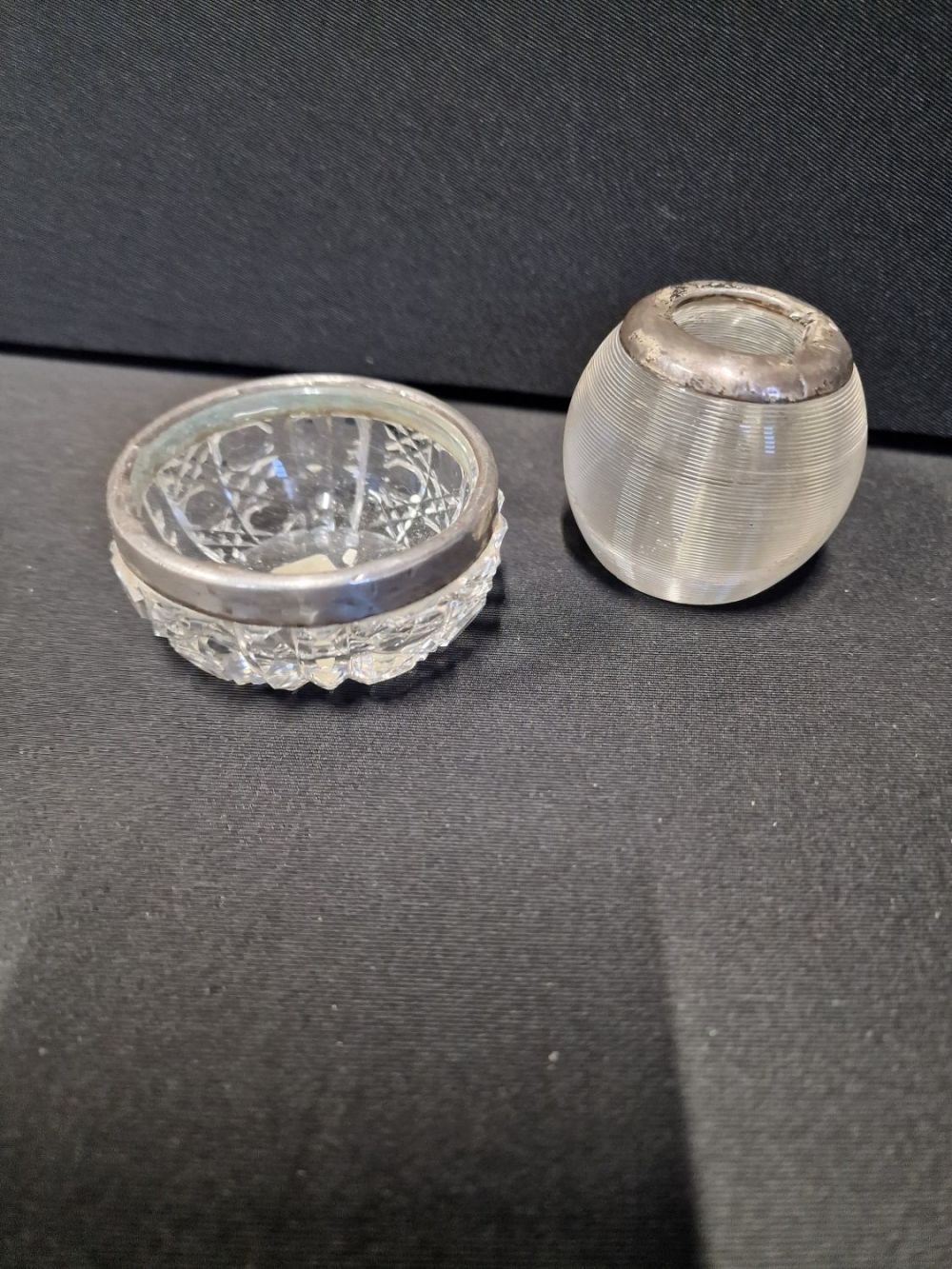 Lot 282: Two vintage silver topped trinket dish and Candel...