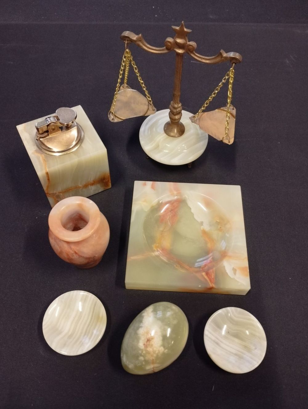 Lot 291: Selection of Onyx Items including Scales & Lighter.
