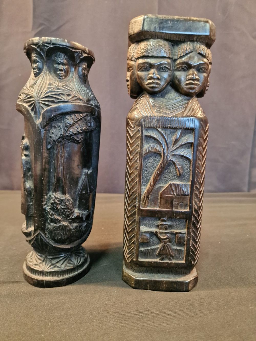 Lot 123: Two African carved Ebony candle holders