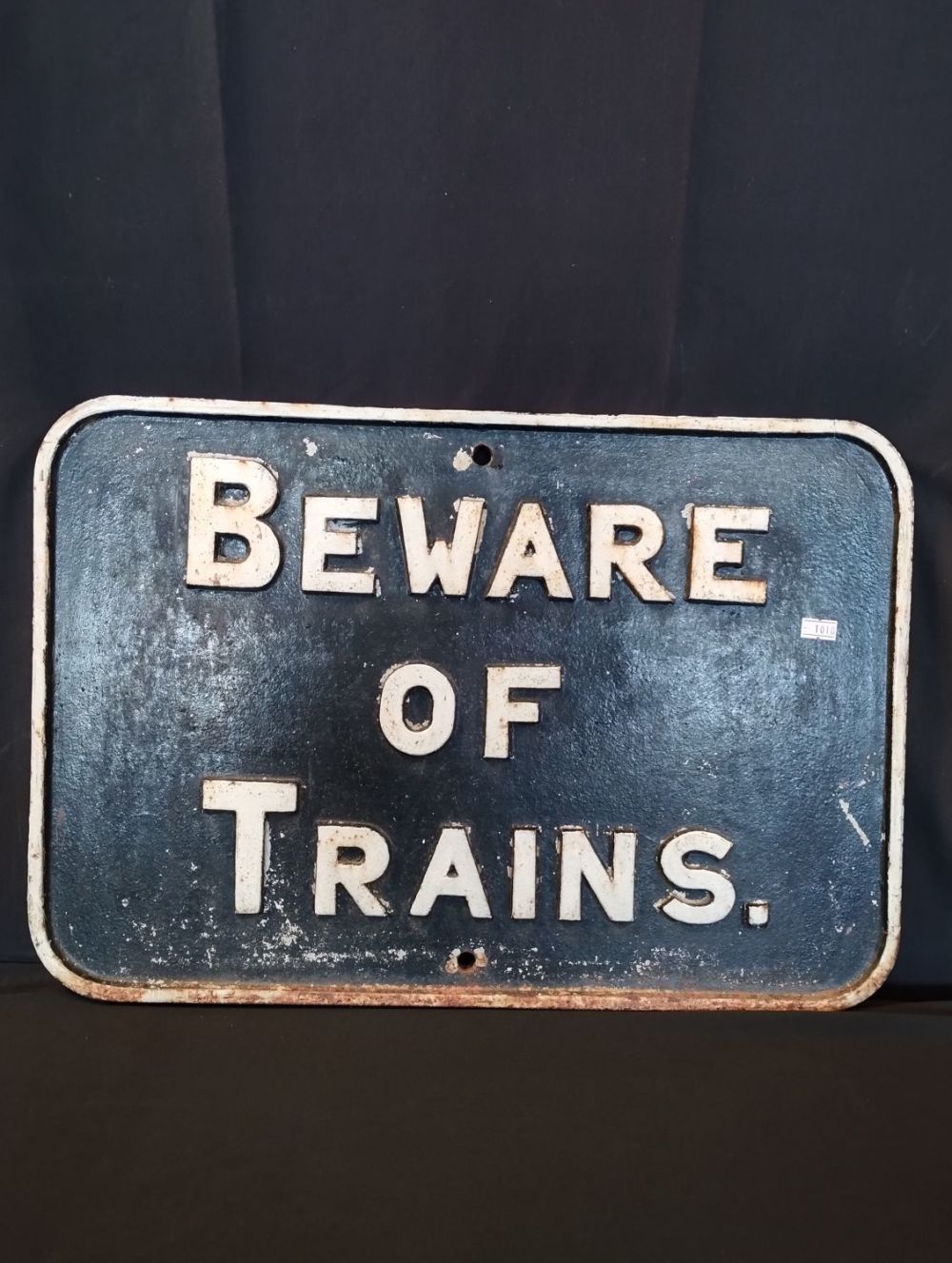 Lot 137: Vintage Solid Cast Iron Beware of Trains Railway...