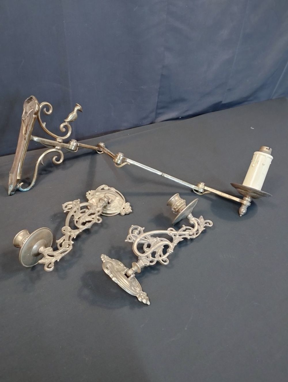 Lot 142: Pair of Victorian Brass Piano Arm Candle Holders...