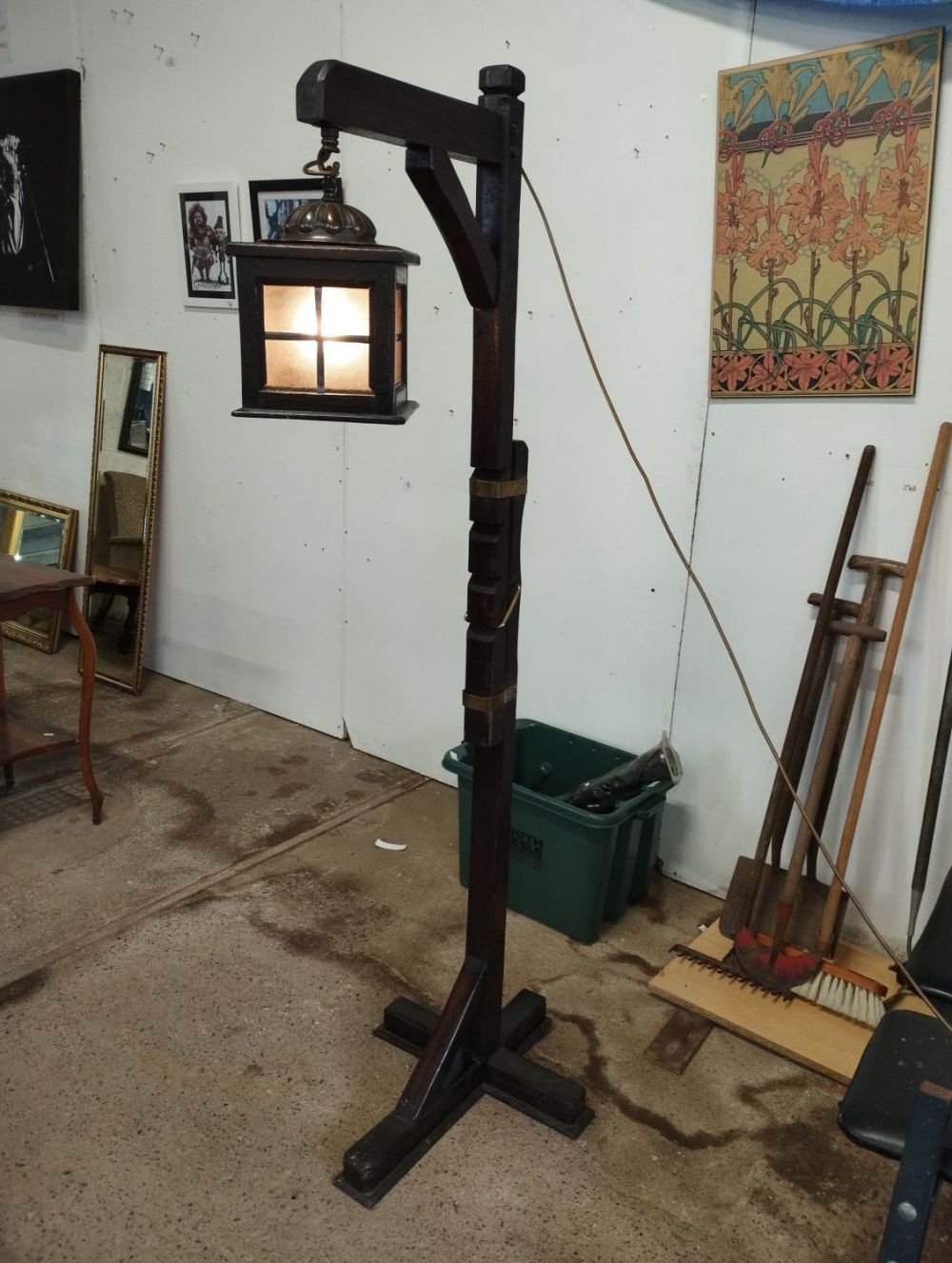 Lot 170: Vintage Priory Style Wooden Frame Gibet Lamp. Approx...