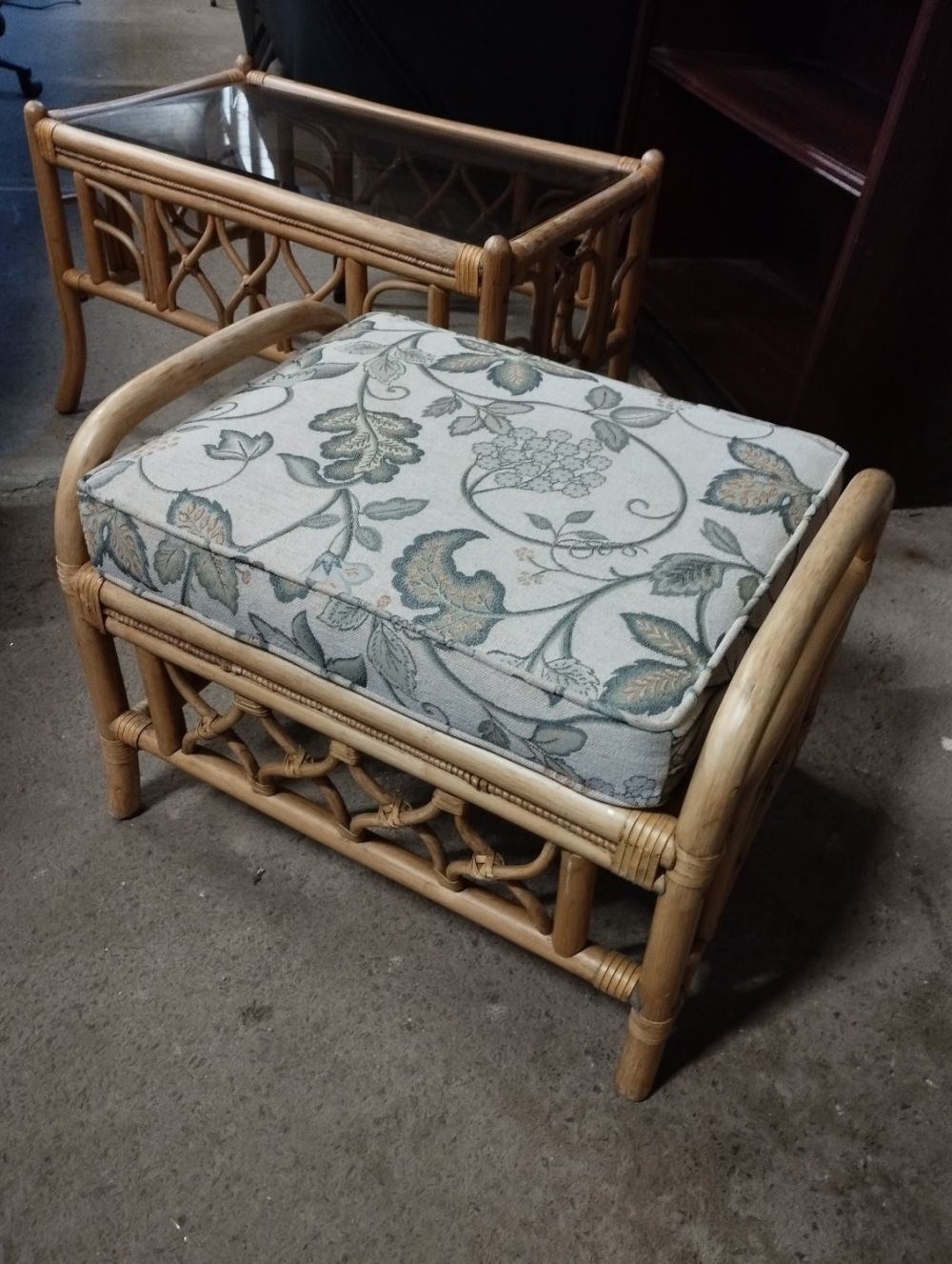 Lot 175: Cane Glass Top Table and Footstool. Table Approx....