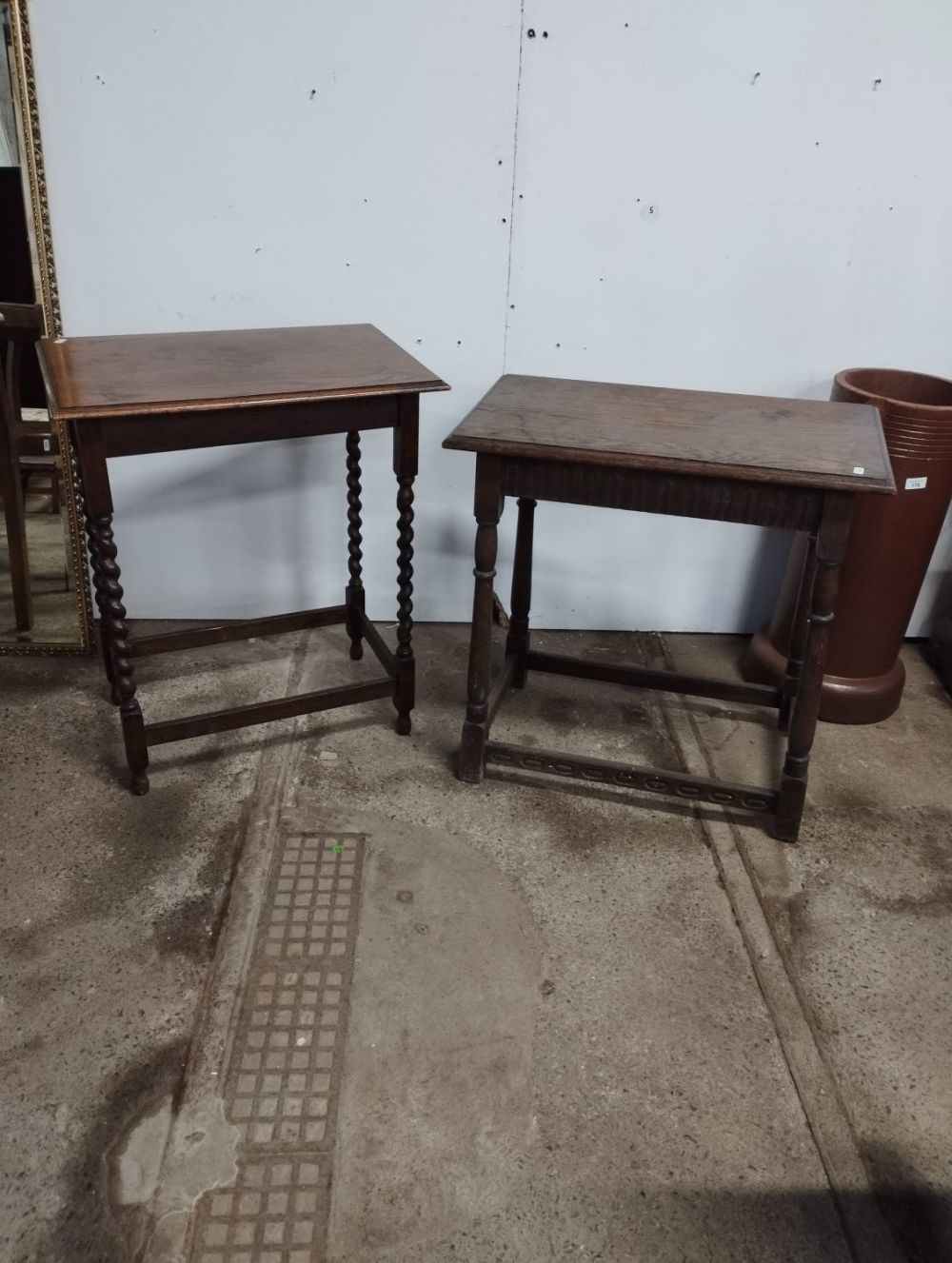 Lot 179: Two Vintage Oak Side Tables. One has Barley...