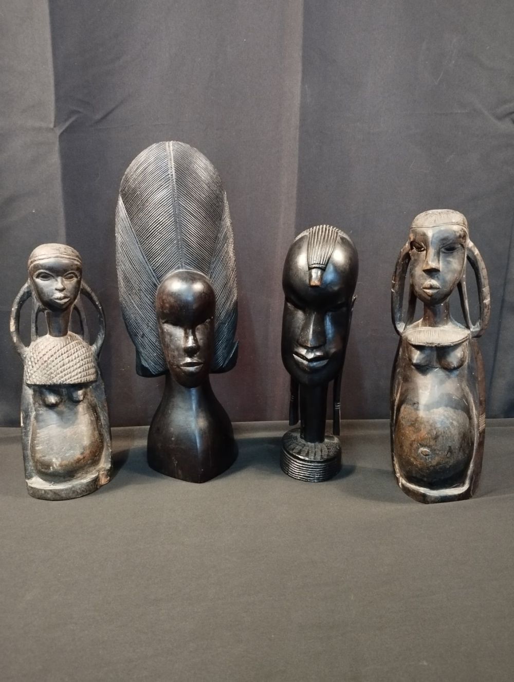 Lot 218: Four Vintage Ebony African Figurines. Tallest is Approx....