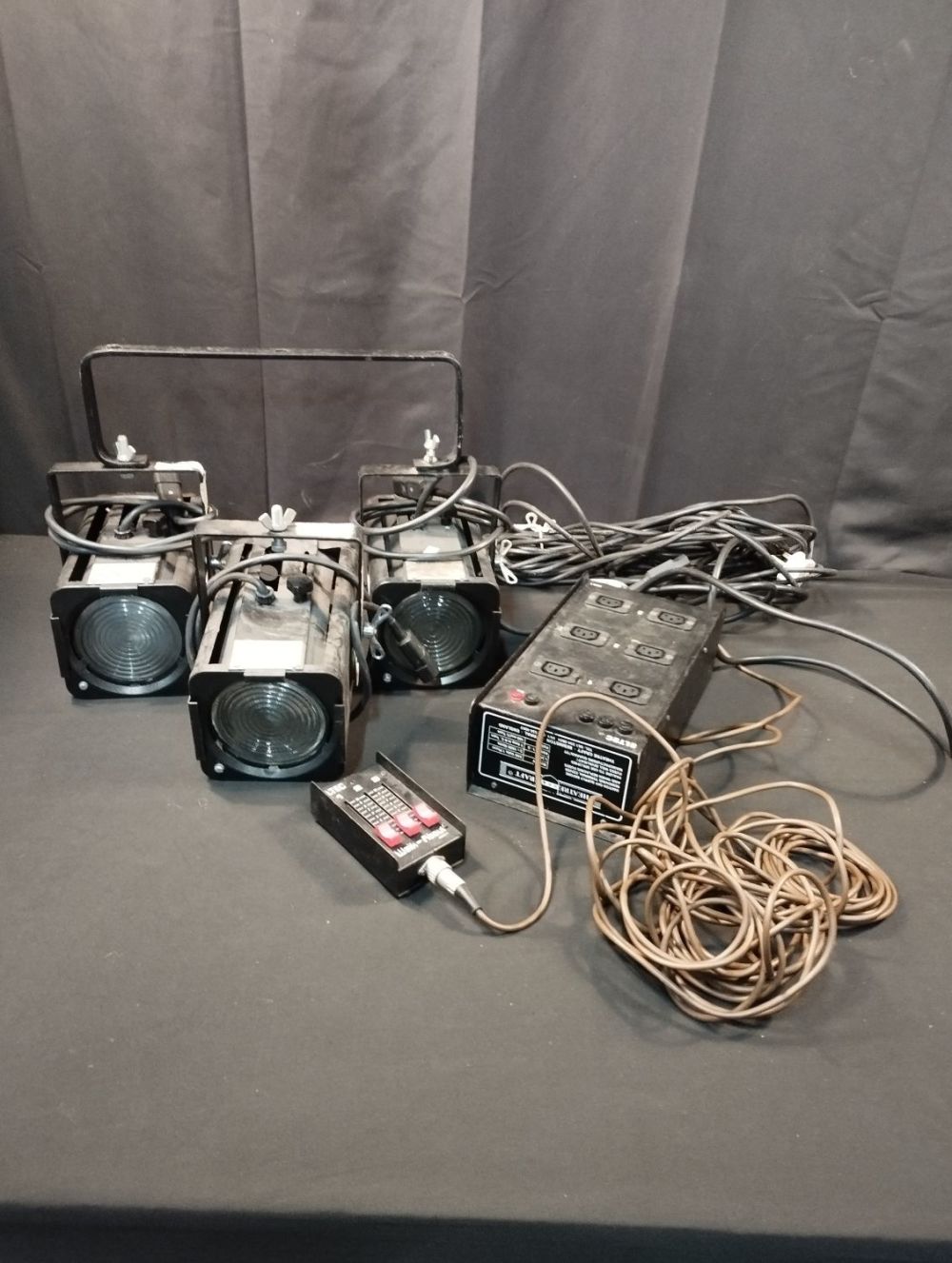 Lot 263: Three Microspot 300-500w Spotlights with Eltec Power Pack...