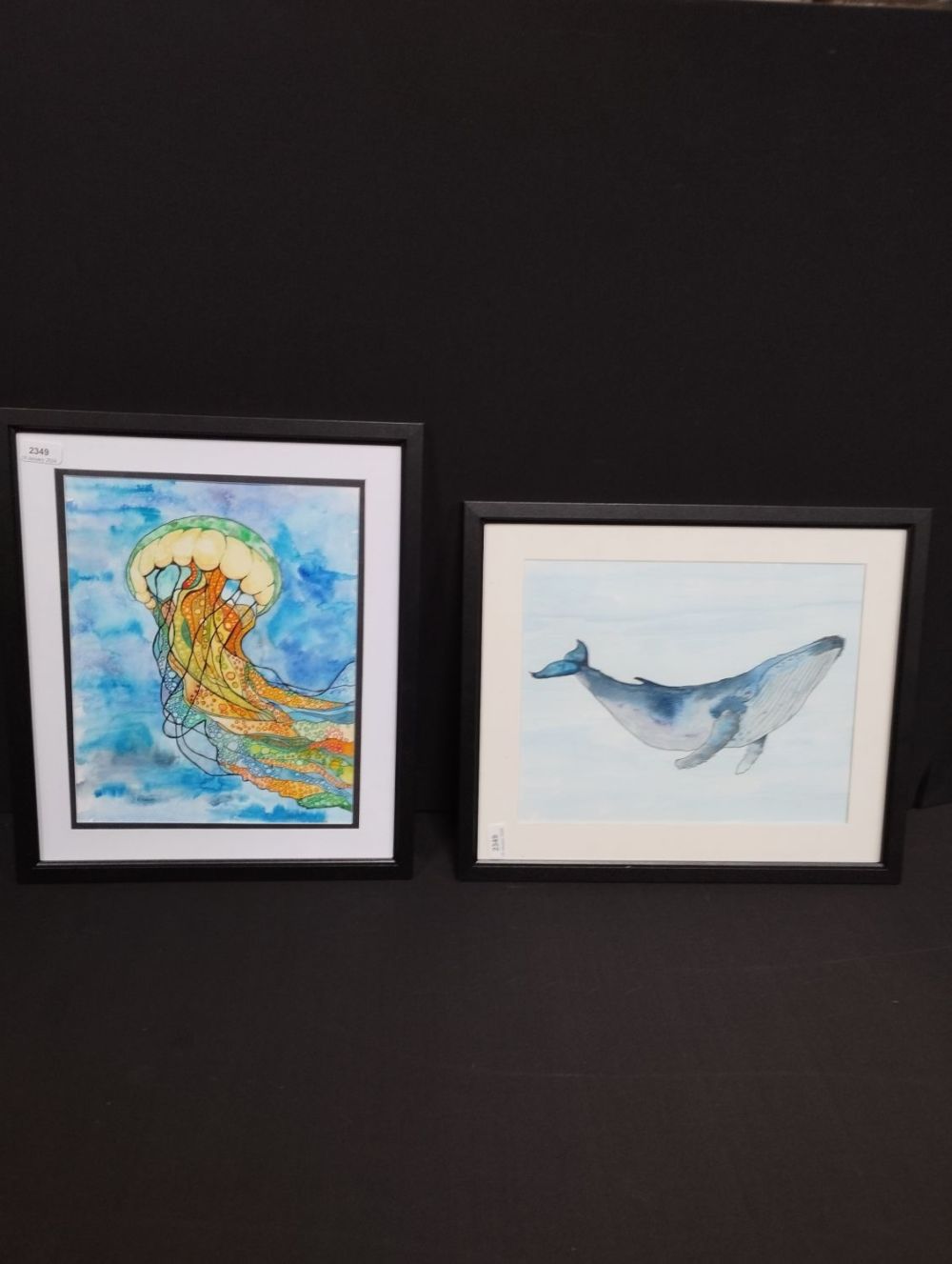Lot 311: Two Framed Original Watercolour Paintings. Jellyfish and Whale....