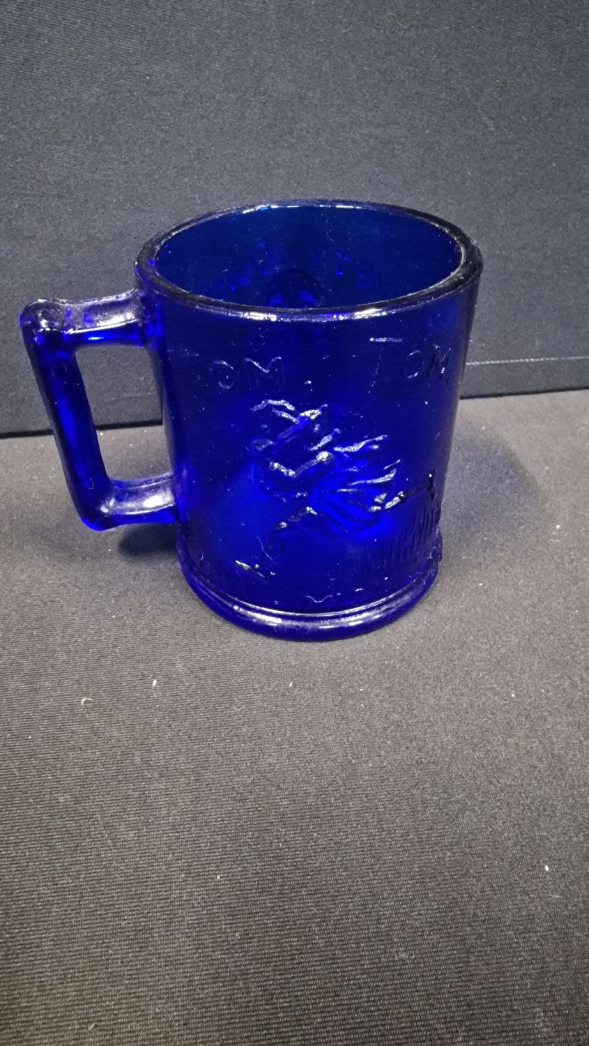 Lot 51: Vintage Cobalt Blue Glass Child’s Mug – Nursery...