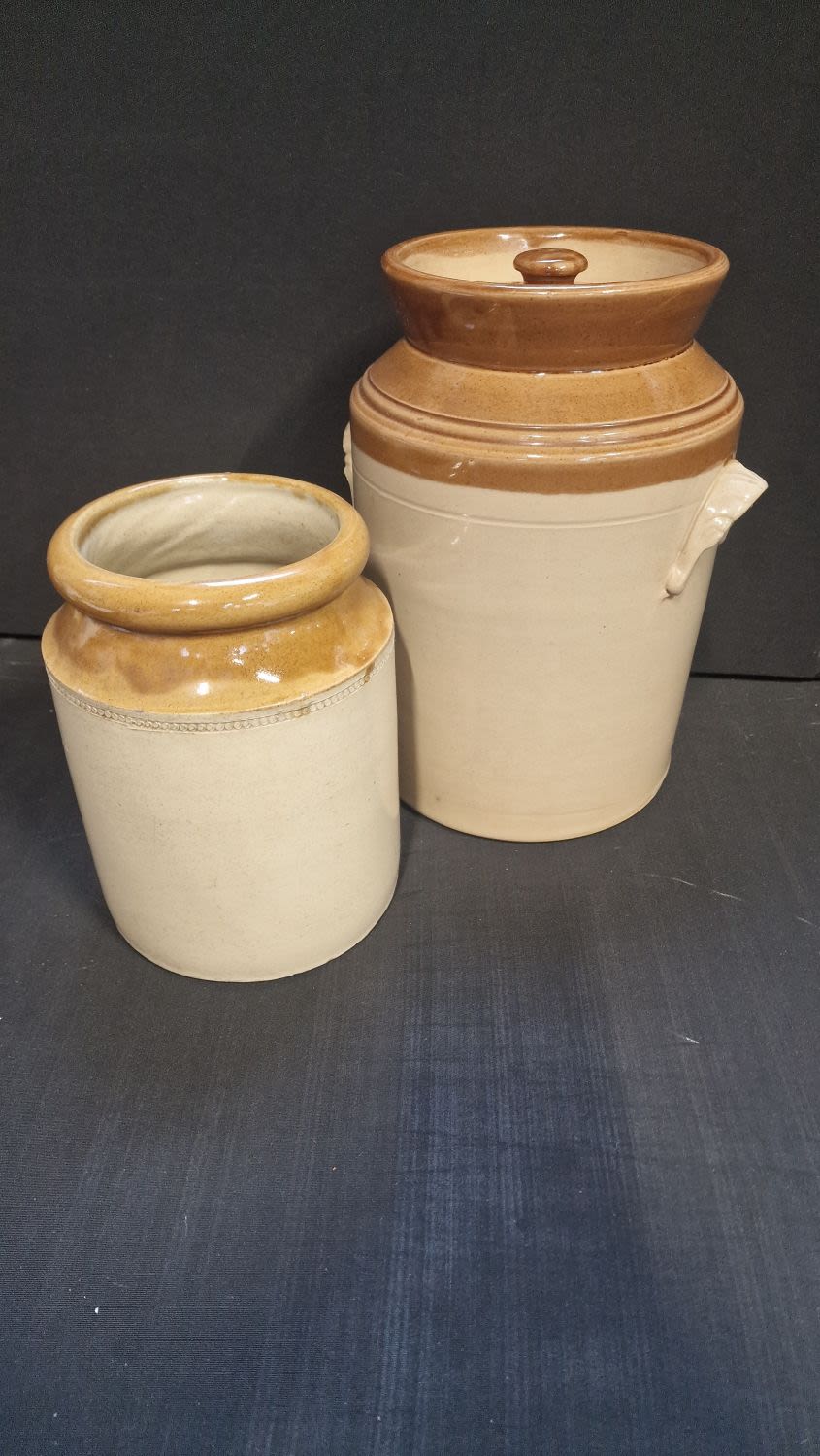 Lot 80: Two large stone ware storage jars. One approximately...