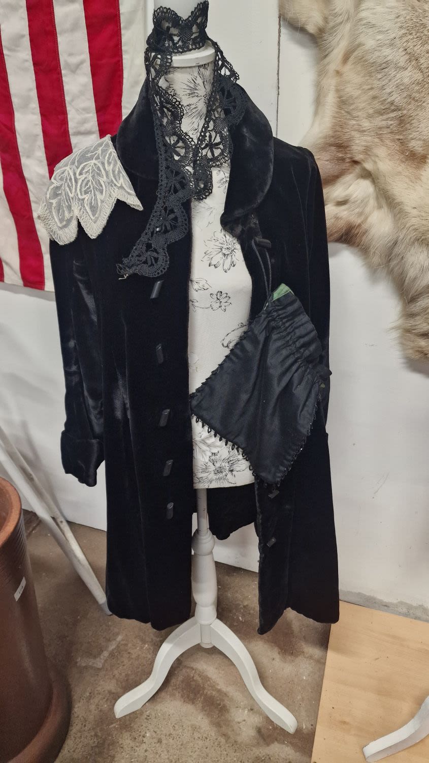 Lot 213: A handmade Victorian mourning Jacket with detachable collar,...