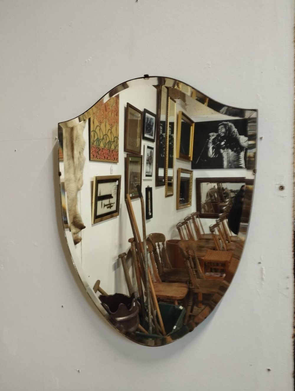 Lot 231: Vintage Shield Shaped Hanging Wall Mirror. Approx. 70cm...