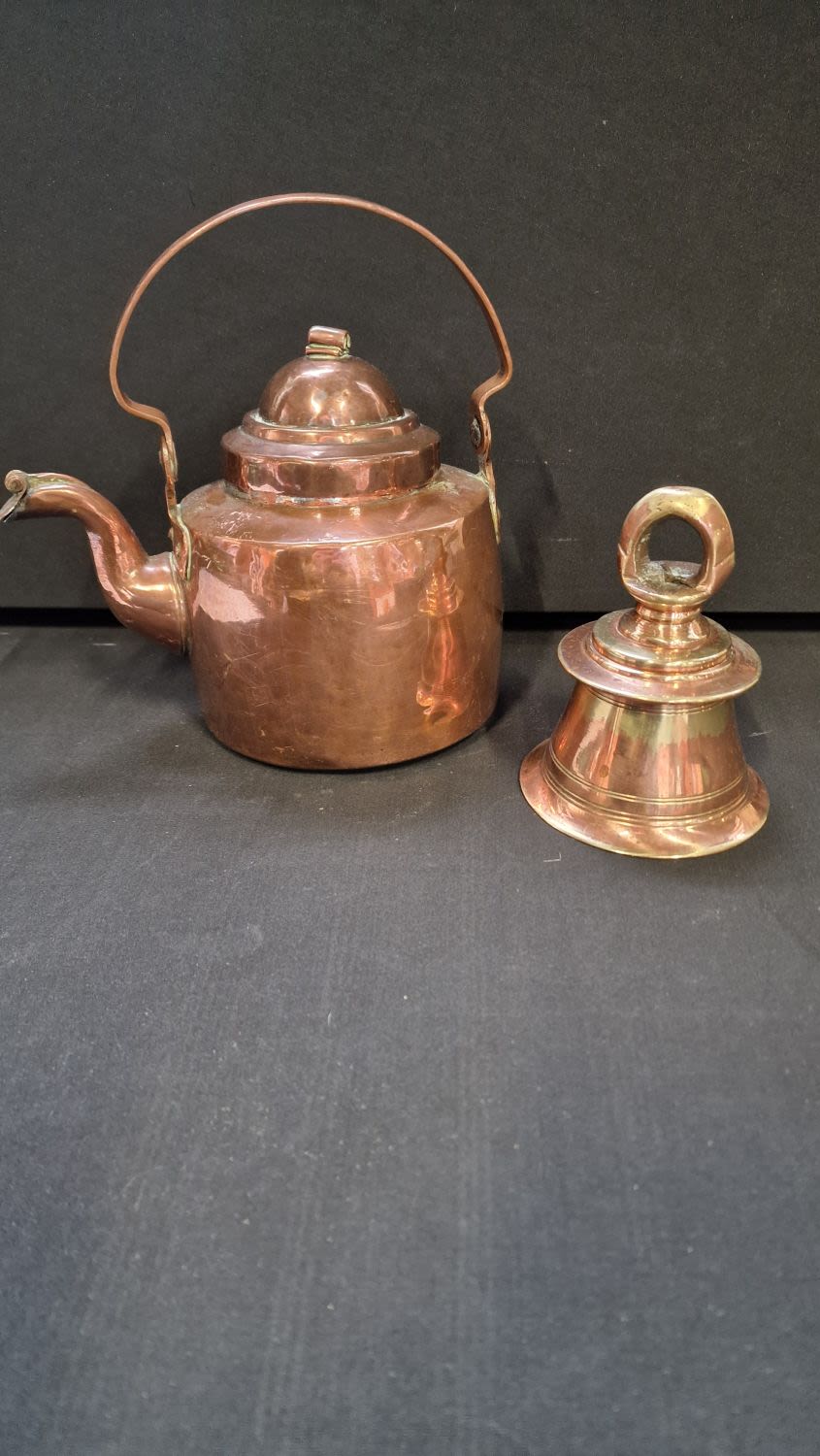 Lot 326: Vintage Georgian copper kettle and bell