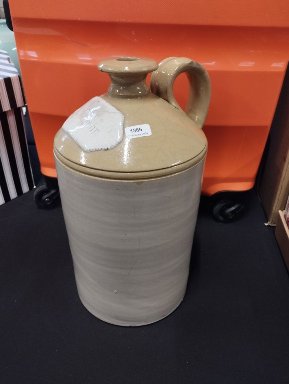 Lot 323: Vintage Stoneware Flagon marked Rose and Crown Hotel...