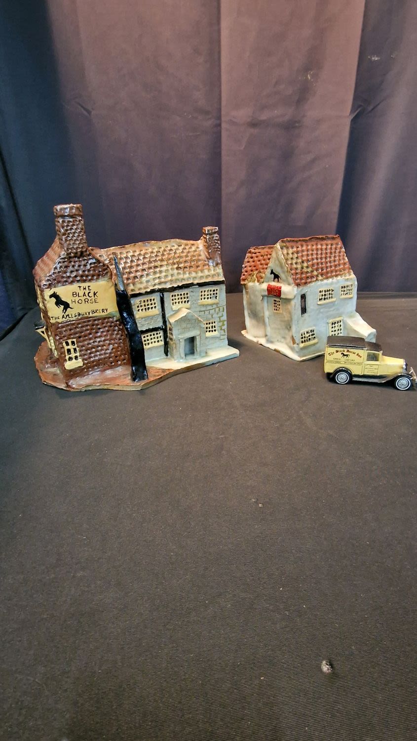 Lot 70: Hand made "Blackhorse" Public house ornaments and Matchbox...