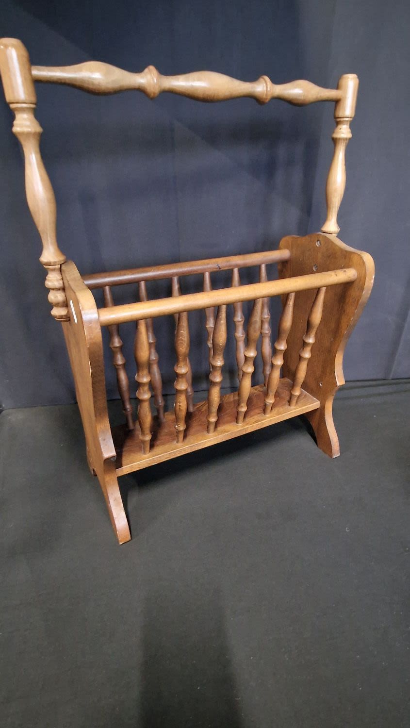 Lot 72: Vintage 1960's magazine and newspaper rack, beech spindles...
