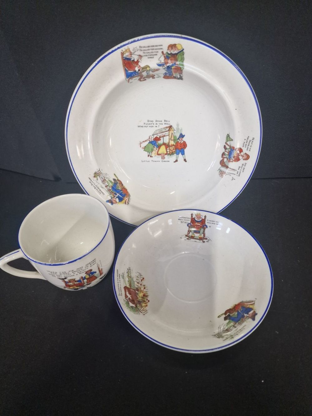 Lot 123: A vintage Palissy nursery rhyme set. Includes tea...