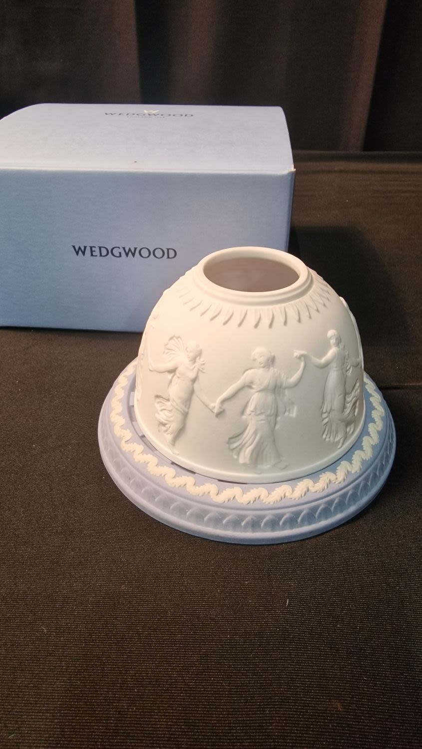 Lot 250: White on blue white Wedgwood Lithophane with Blue...