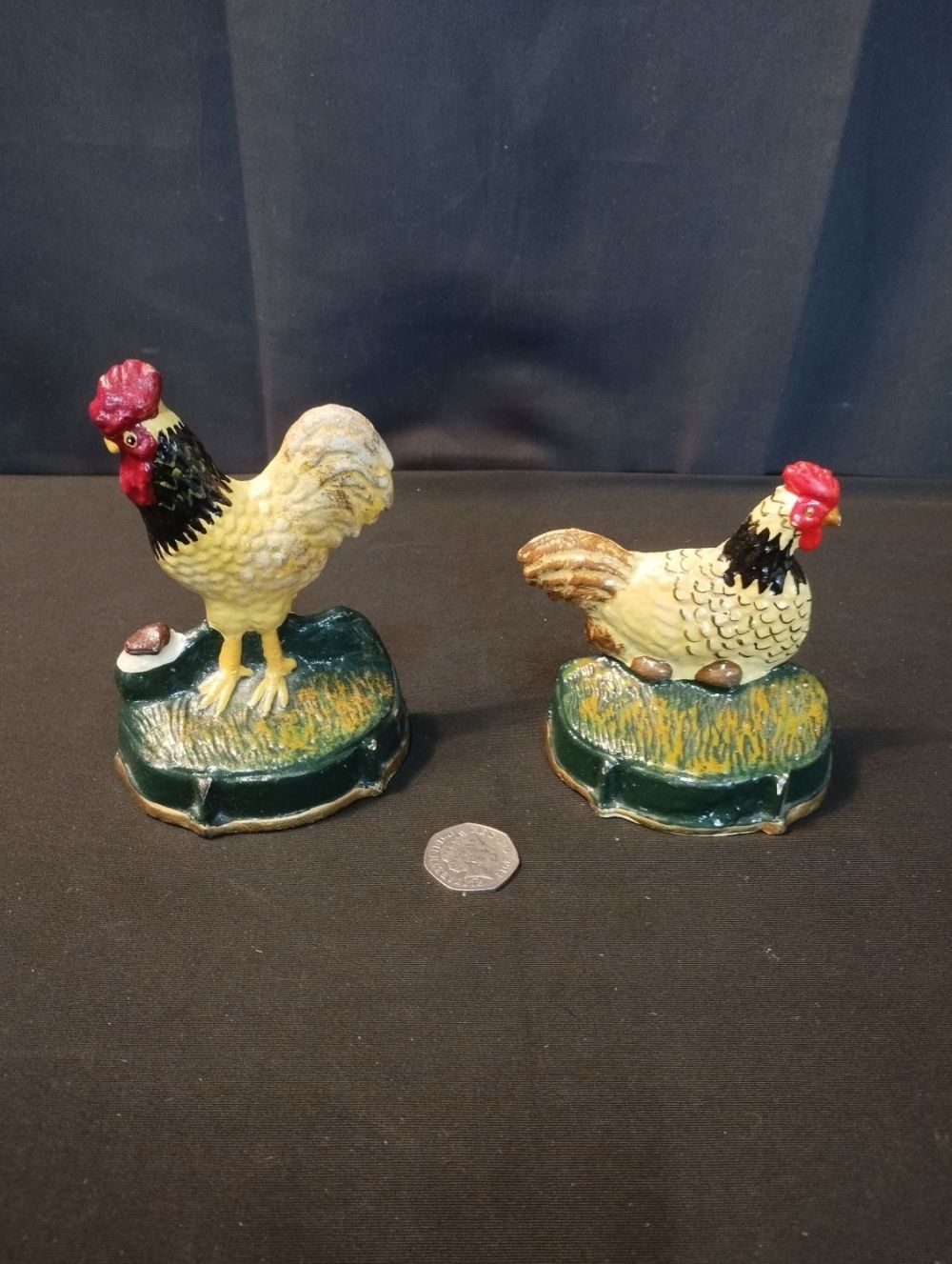 Lot 287: Vintage Cast Iron Cockerel and Chicken Door Stops