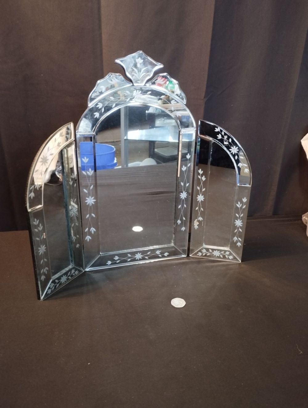 Lot 289: Decorative Table Top Folding Vanity Mirror. Approx. 45cm...