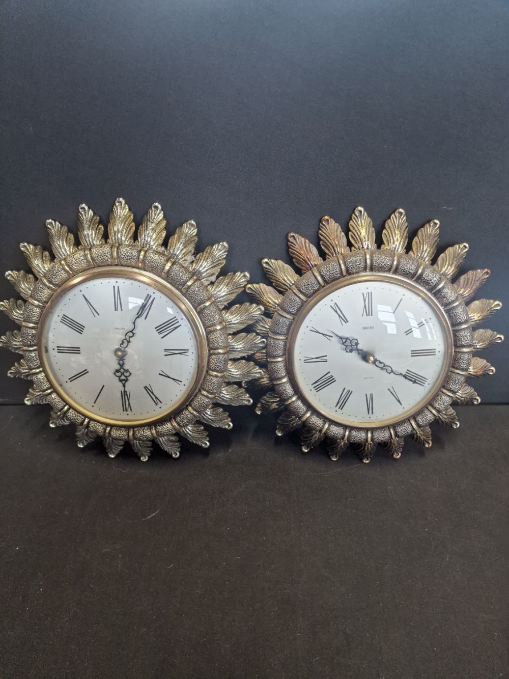 Lot 356: Two brass effect Smiths Sectric wall mounted clocks