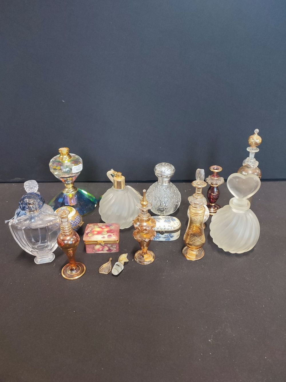Lot 369: Collection of Vintage Glass perfume bottles and Trinket...