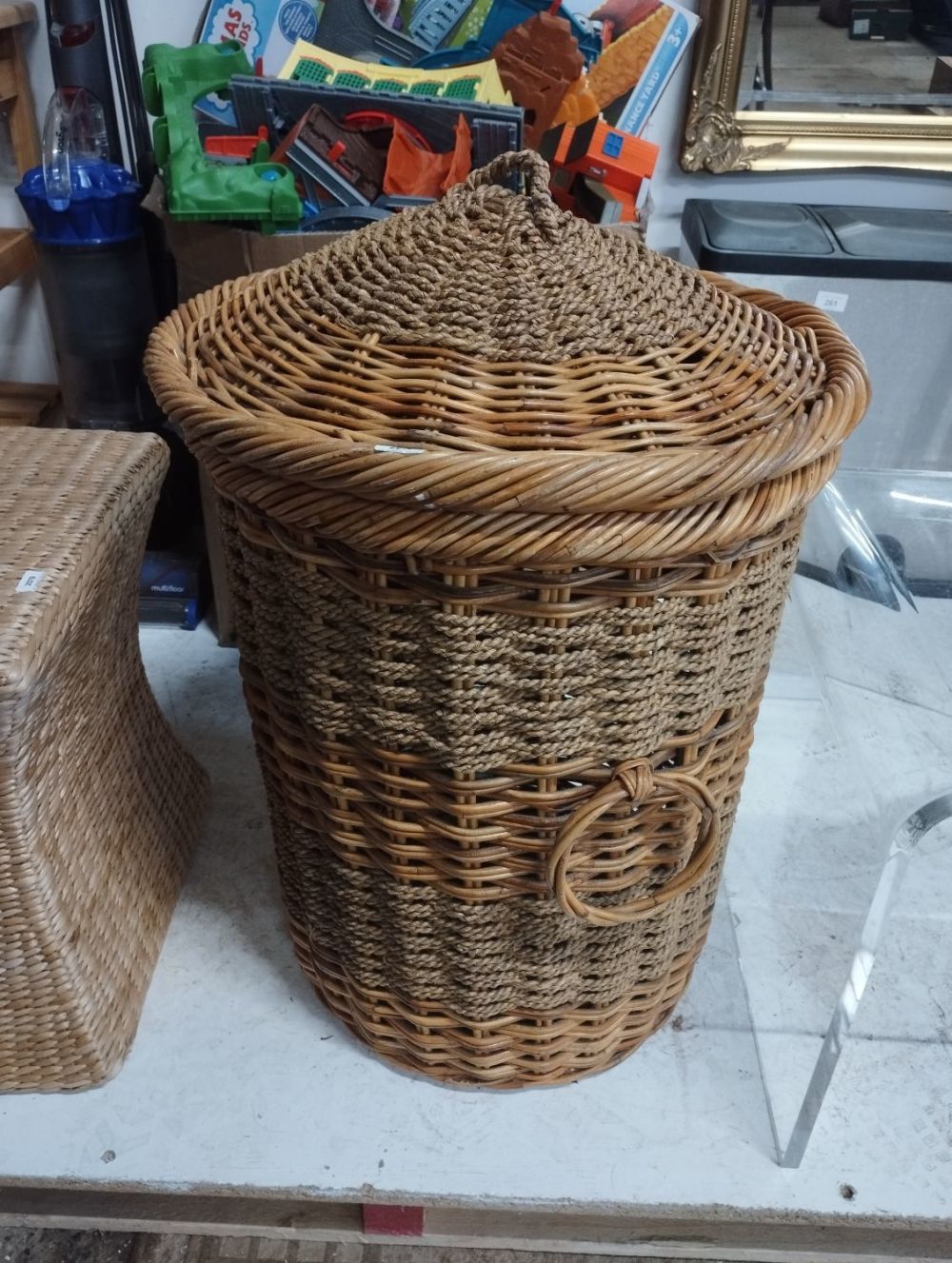 Lot 374: Wicker Laundry Basket. Approx. 70cm High