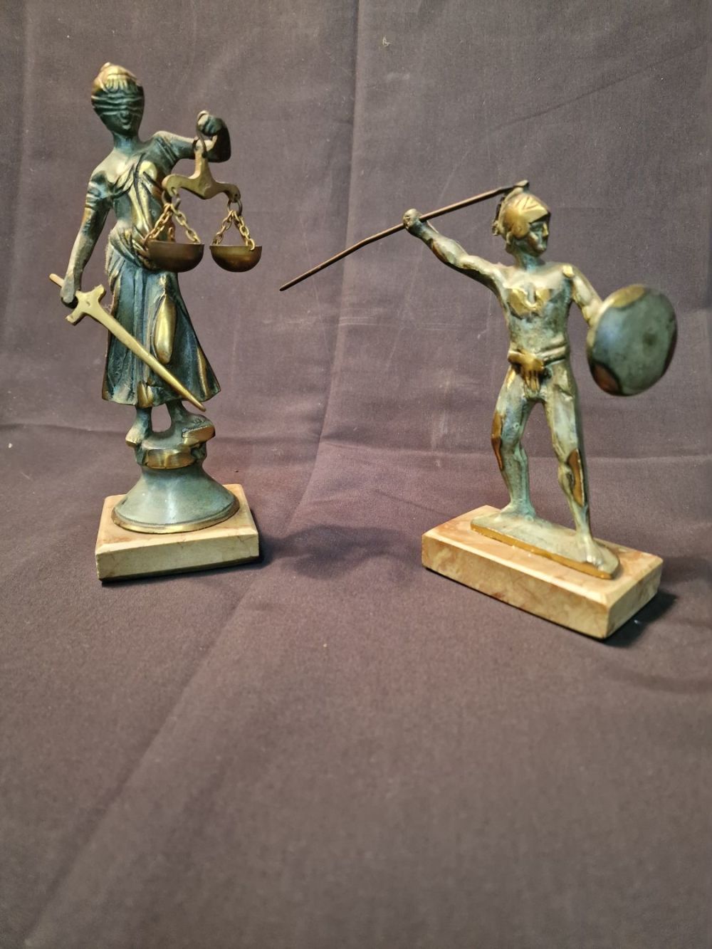 Lot 384: Two vintage brass on marble figures. Hellenic Art...