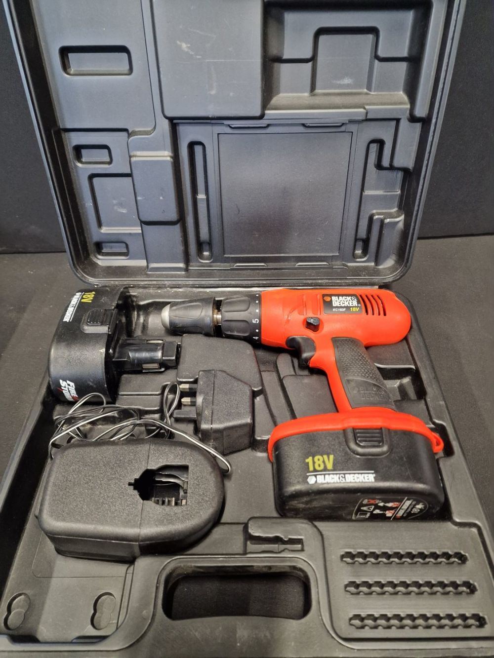 Lot 399: BLACK & DECKER KC183f drill with spare battery.