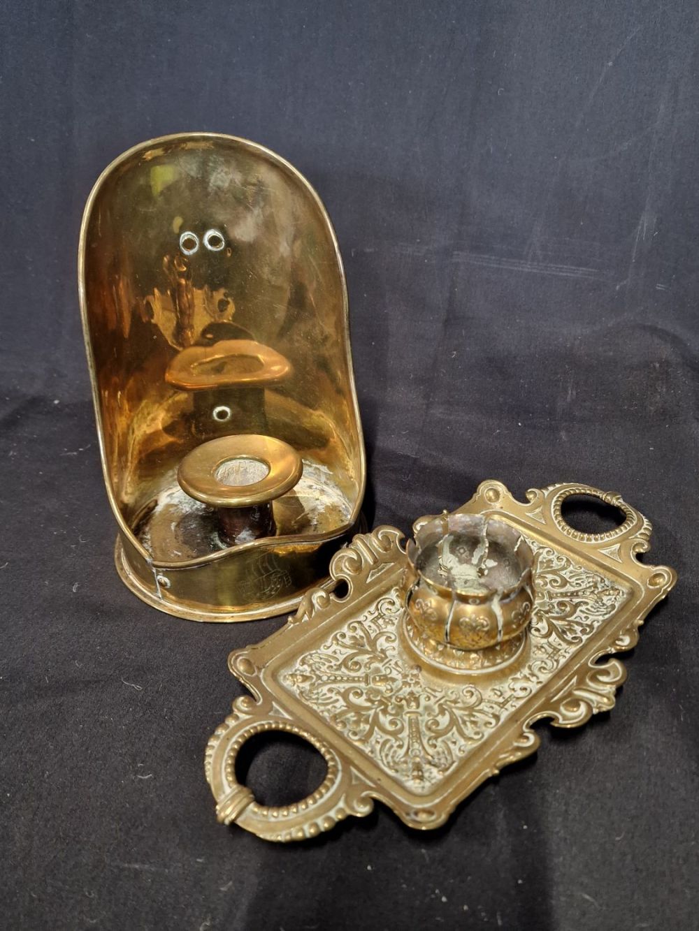 Lot 414: Two Victorian brass candle holders