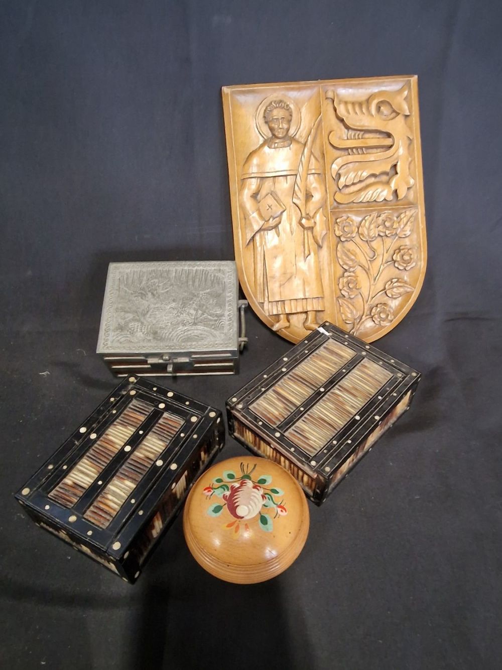 Lot 422: Two porcupine detailed boxes, metal and wooden engraved...