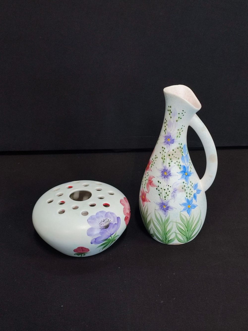 Lot 162: Vintage E. Radford floral Vase with handle and...