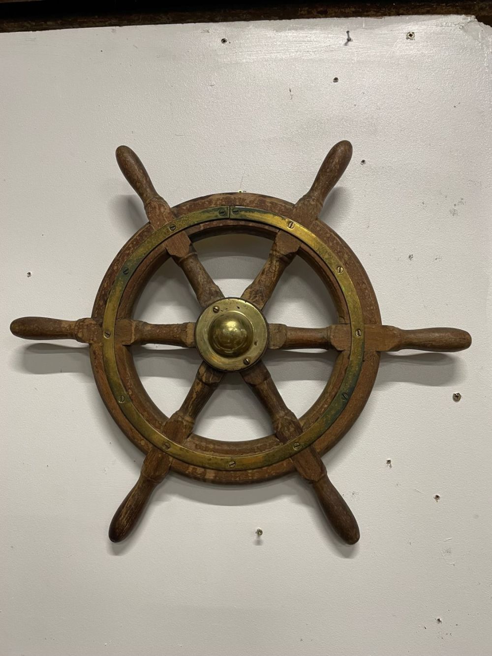 Lot 211: Wooden Ships Wheel With Brass Fixings