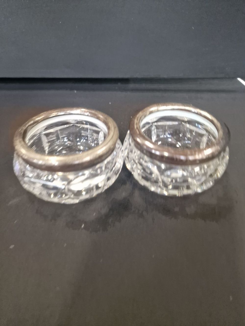 Lot 216: Two lead crystal Open Salt Pots with sterling...